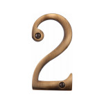 Heritage Brass Numeral 2 -  Face Fix 76mm  – Slimline font
